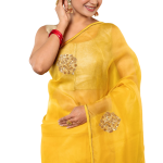 Yellow Antique Flower Organza Saree | All Over Antique Butta Work | Jaipurio Designer Collection